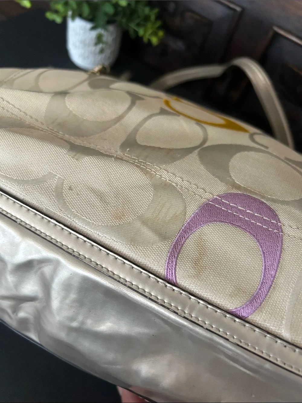 Coach Beige Signature Shoulder Tote with Multicolor 'C' Accents